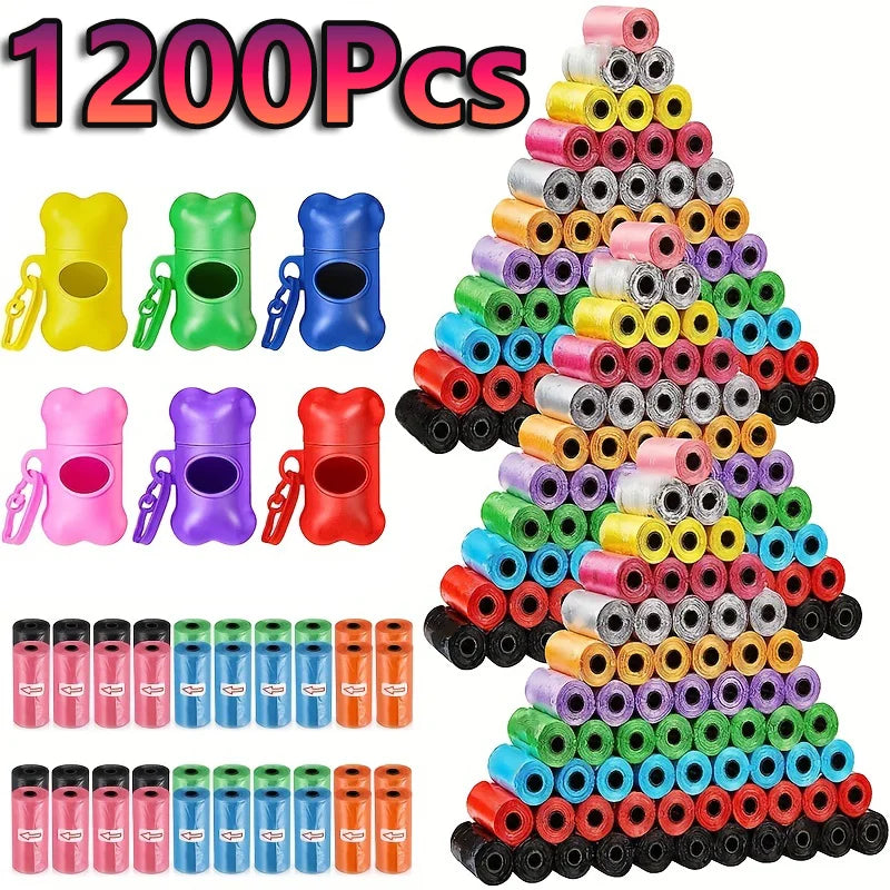 1200 pçs cor aleatória dos desenhos animados pata gráfico sacos de cocô de cão pet sacos de cocô à prova de vazamento sacos de resíduos de cão para suprimentos para animais de estimação