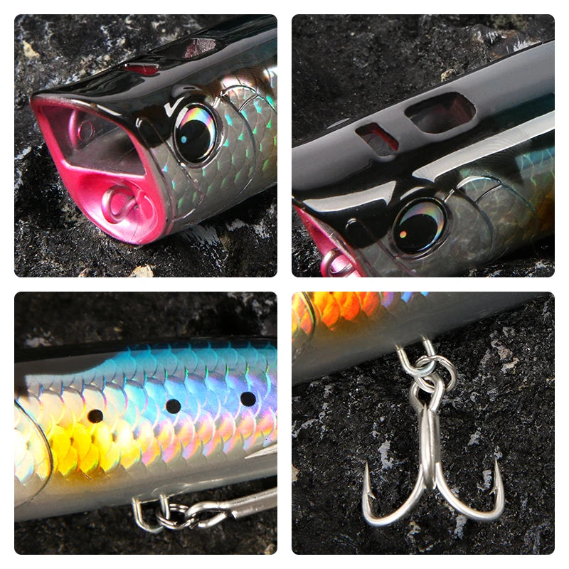 Letoyo topwater popper 8.5-30g flutuante rock pop iscas duras artificiais para baixo poleiro pique isca de pesca