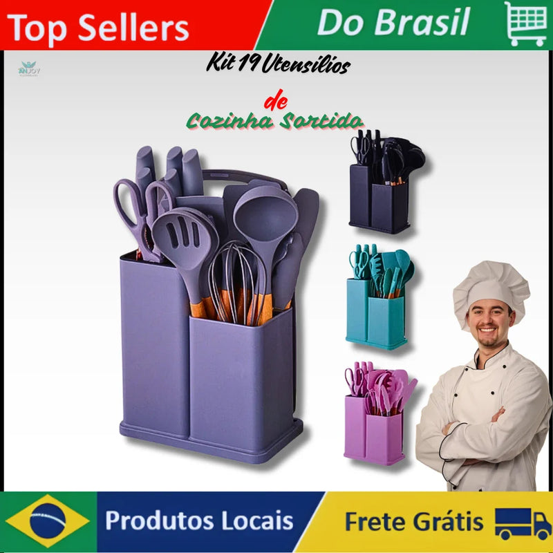 Kit Completo com 19 Utensílios Essenciais para Cozinha – Ferramentas de Alta Qualidade para Facilitar Seu Dia a Dia