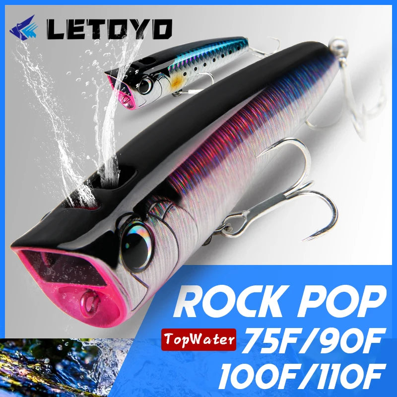 Letoyo topwater popper 8.5-30g flutuante rock pop iscas duras artificiais para baixo poleiro pique isca de pesca