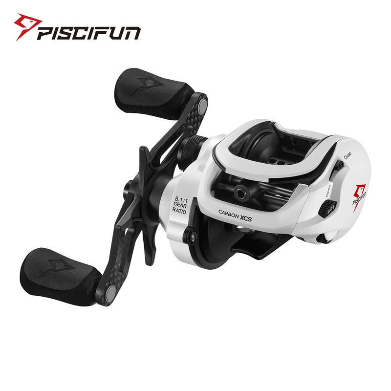 Piscifun carbono xcs carretel de arremesso 8kg arrastar 156g carretel de pesca de arremesso 8.1:1 relação de engrenagem sistema de freio duplo carretel de fundição de quadro