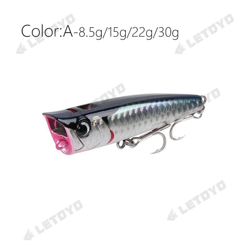 Letoyo topwater popper 8.5-30g flutuante rock pop iscas duras artificiais para baixo poleiro pique isca de pesca