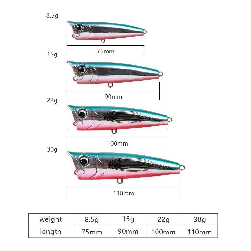 Letoyo topwater popper 8.5-30g flutuante rock pop iscas duras artificiais para baixo poleiro pique isca de pesca