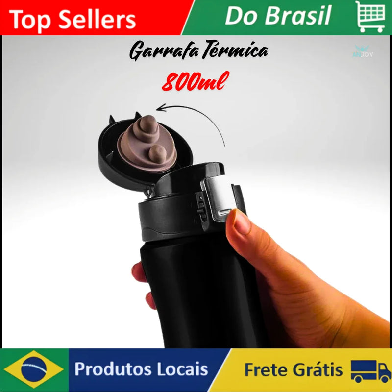 Garrafa Térmica 800ml Preta Garrafa para Café Garrafa para Chá Aço Inoxidável Portátil Tampa Elegante Alta Qualidade Bebidas