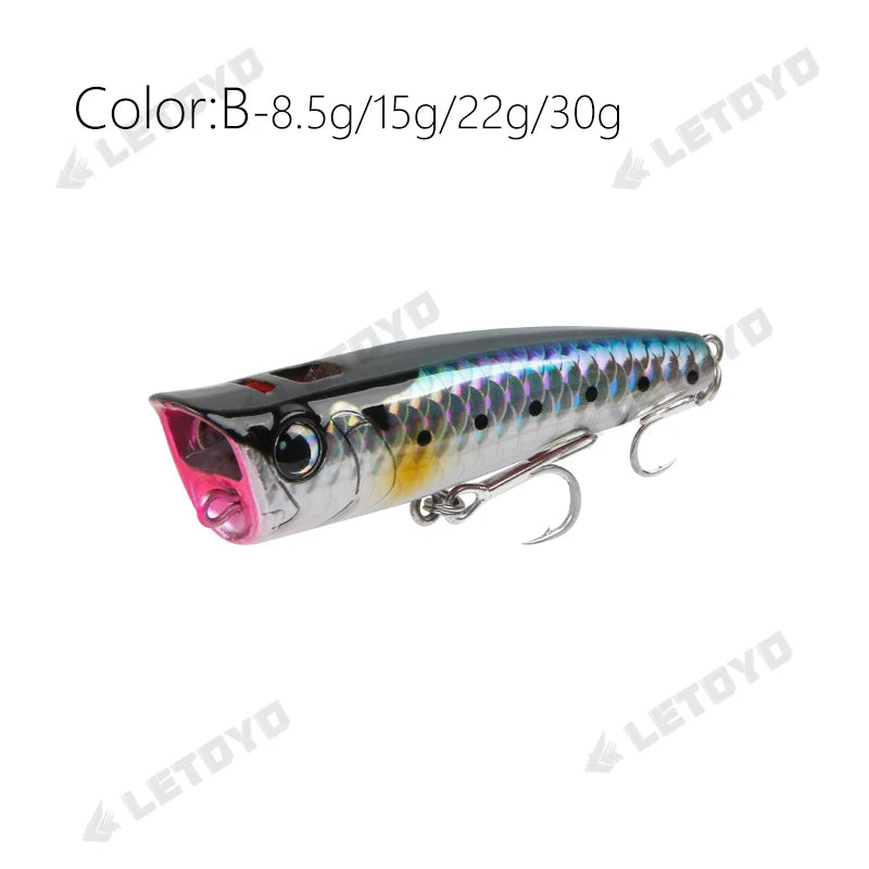Letoyo topwater popper 8.5-30g flutuante rock pop iscas duras artificiais para baixo poleiro pique isca de pesca