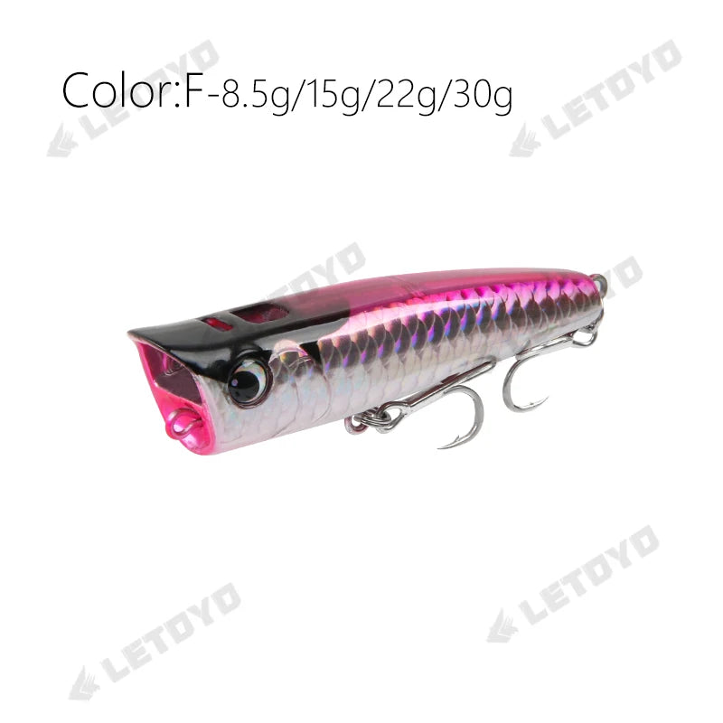 Letoyo topwater popper 8.5-30g flutuante rock pop iscas duras artificiais para baixo poleiro pique isca de pesca