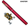 Conjunto combinado de carretel de vara de pesca, mini caneta de bolso telescópica, vara de pesca + carretel