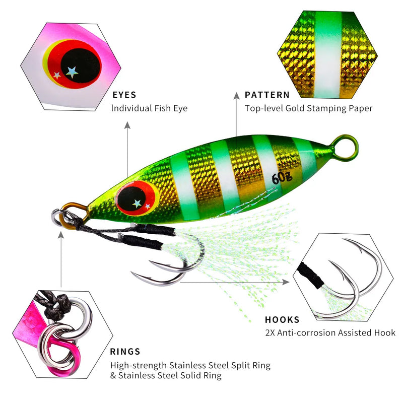 Isca artificial holográfica para pegar peixes, moldes grandes de isca para pegar peixes pesados 10g a 60g, isca artificial com glitter para águas salgadas