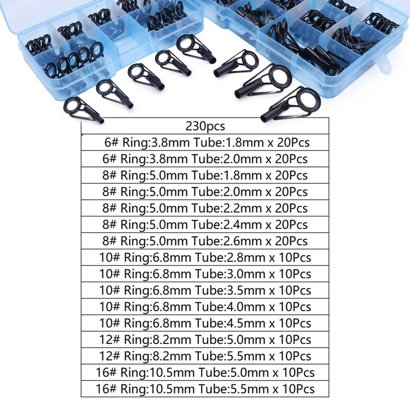 Kit de reparo de ponta guia de vara de pesca, 24 ~ 230 peças, guia de construção de vara, anel cerâmico de aço inoxidável, caixa de pesca de água doce e salgada