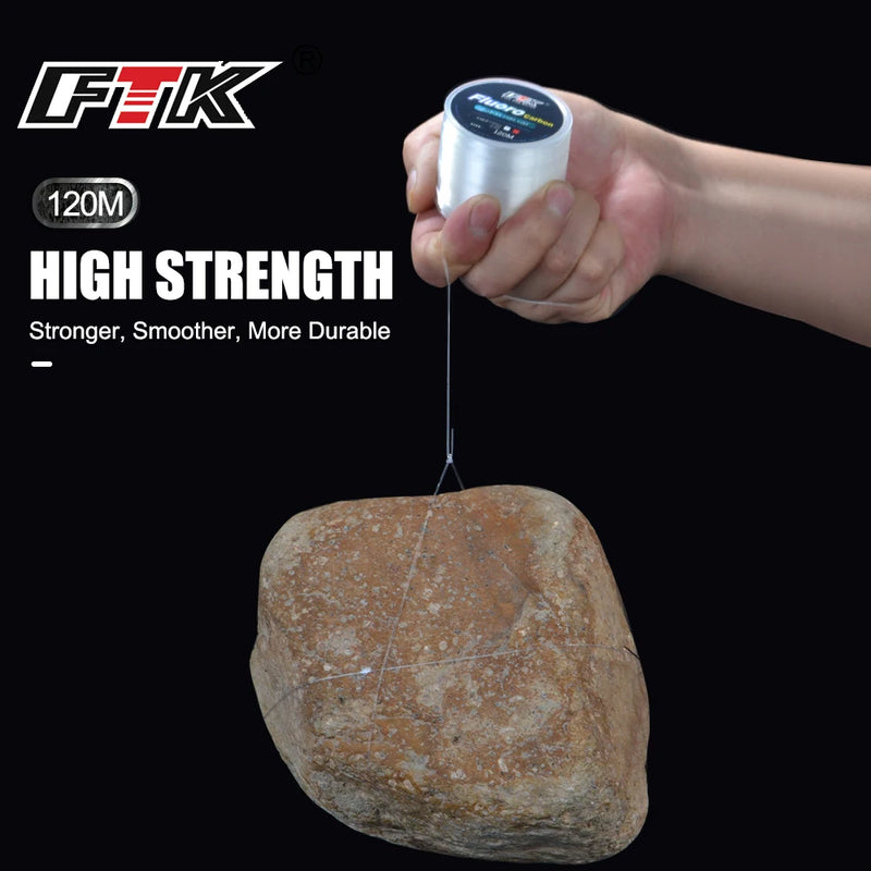 Fluorocarbon Coating Fishing Line, Carbon Fiber Leader Line, Sinking Wire, Japão, 0,20mm-0,60mm, 7,15lb-45lb, 120m