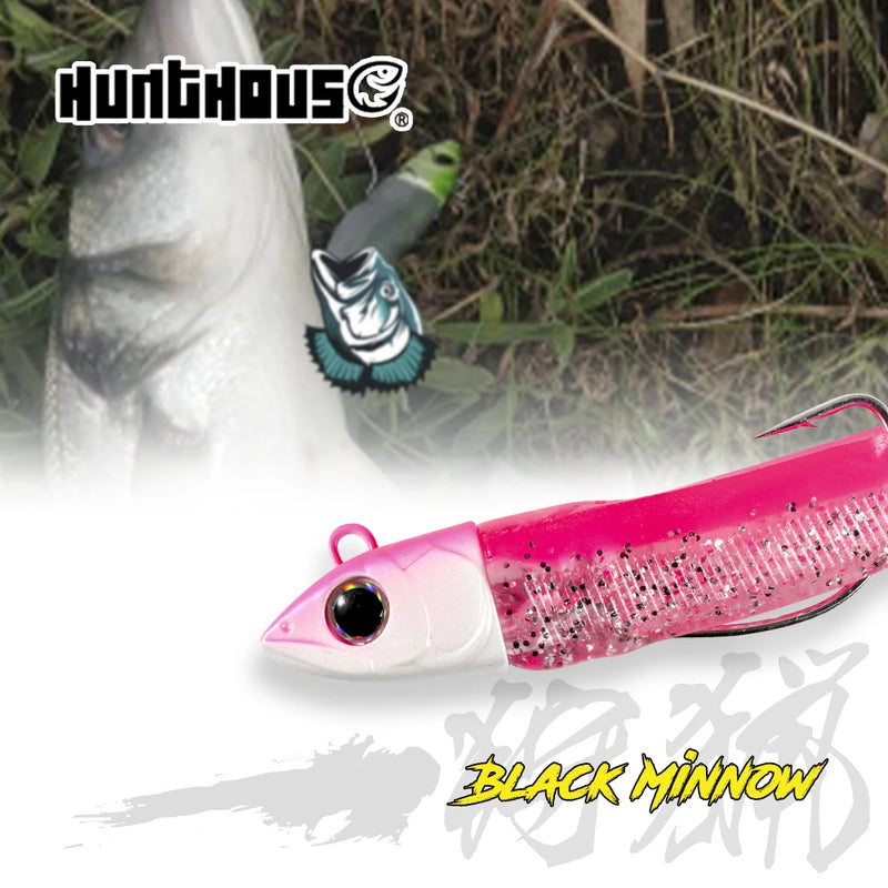 Hunthouse-isca minnow preto para pesca, isca de silicone macio com cabeça de gabarito, wobblers para lúcio e baixo, 7g/12g/25g/40g/60g/90g/120g