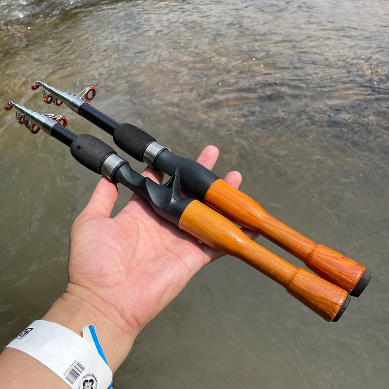 Vara de pesca com isca 1.3m 1.6m 1.8m, fundição giratória de carbono, mini vara de isca de viagem leve curta
