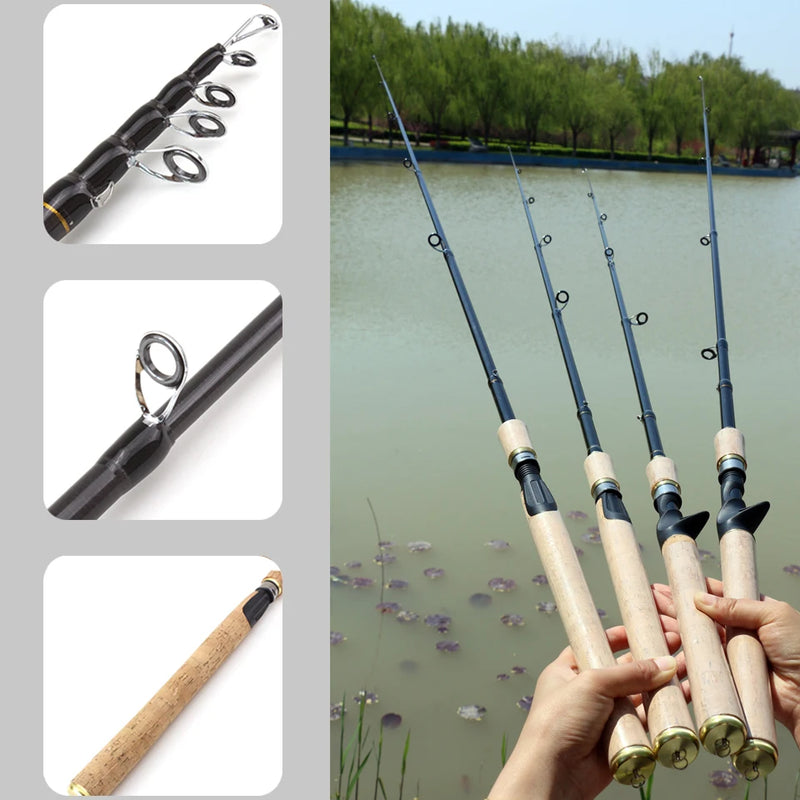 Vara de pesca telescópica de fibra de carbono, isca de pesca com cabo de madeira, 7-28g, 1.8m, 2.1m, 2.4m, 2.7m