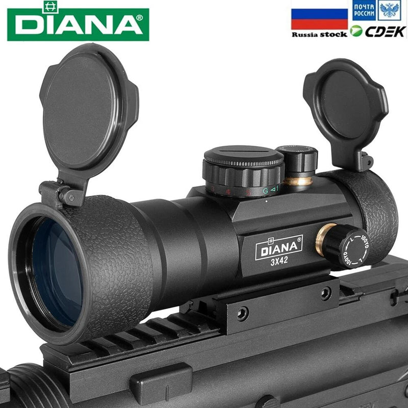 DIANA-Rifle Sight Scope for Hunting, Óptica Tática, Riflescope Fit, 1x40, 3x44 Ponto Verde e Vermelho, 1x40, 3x42, 11mm, 20mm