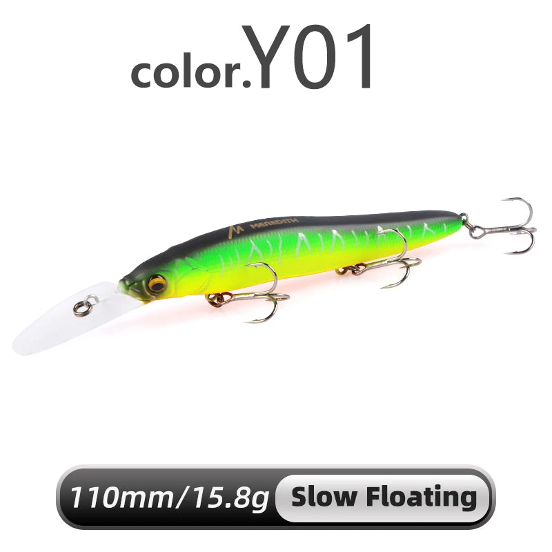Meredith minnow wobbler iscas de pesca 110mm isca dura artificial profundidade 0-3m isca jerk baixo pique iscas afundando lento ou flutuando