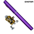Conjunto combinado de carretel de vara de pesca, mini caneta de bolso telescópica, vara de pesca + carretel