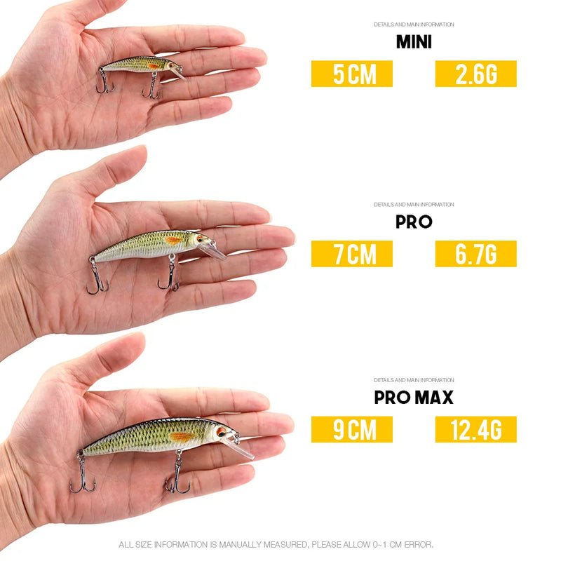 Vtavta 5cm/7cm/9cm preto minnow wobbler pique biônico carpa isca de pesca artificial para pesca crankbait flutuante minnow isca