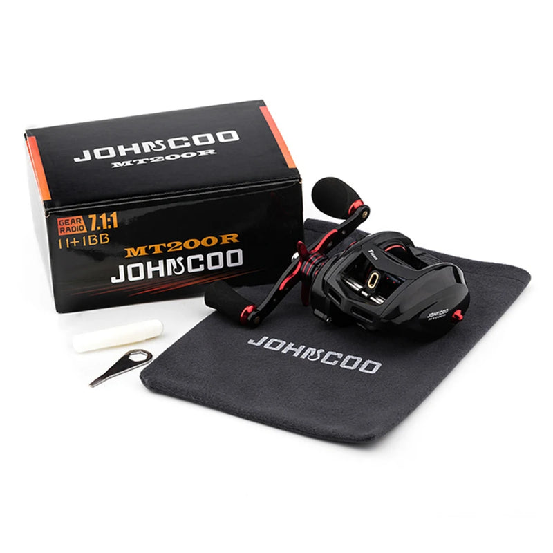 JOHNCOO Carretel de pesca MT200 Carretel de fundição de isca Big Game 13kg Max Drag Jigging Carretel de pesca 11 + 1 BB 7.1:1 Carretel de arremesso