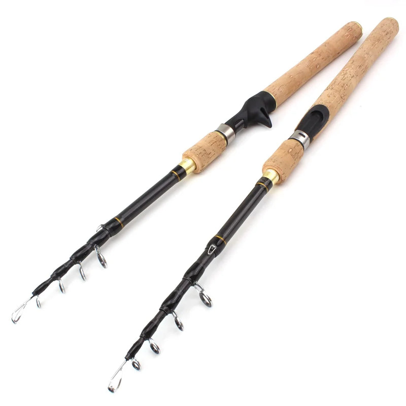 Vara de pesca telescópica de fibra de carbono, isca de pesca com cabo de madeira, 7-28g, 1.8m, 2.1m, 2.4m, 2.7m