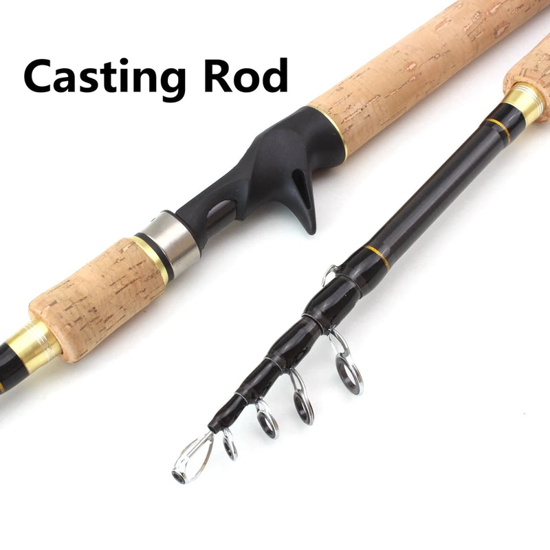 Vara de pesca telescópica de fibra de carbono, isca de pesca com cabo de madeira, 7-28g, 1.8m, 2.1m, 2.4m, 2.7m