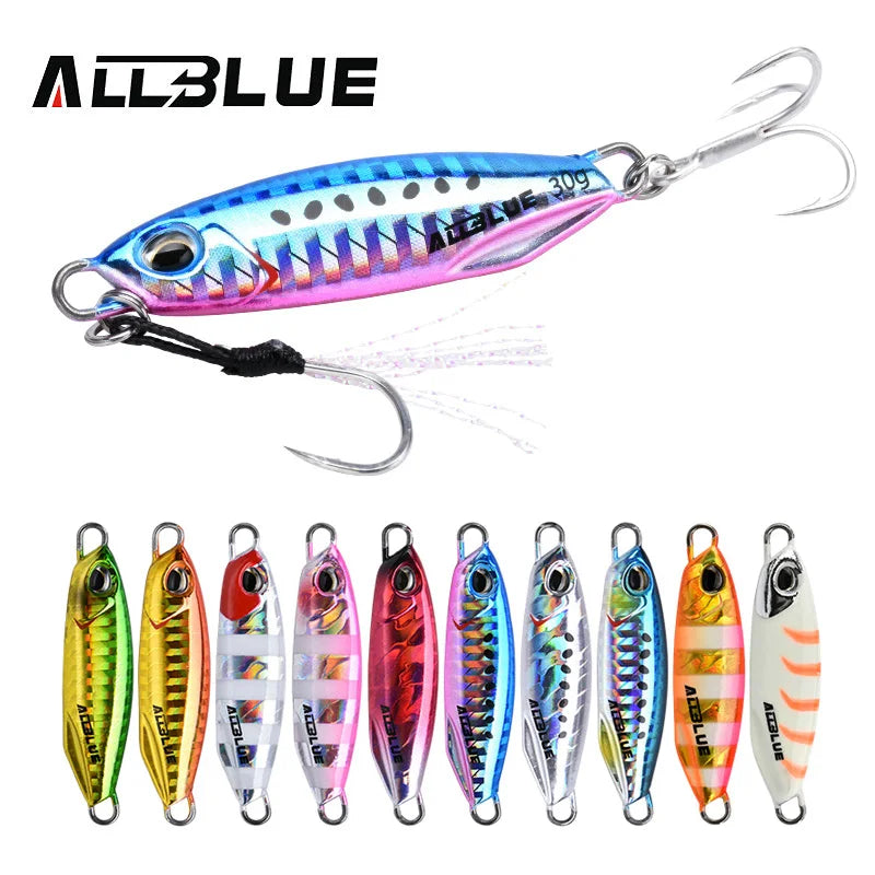 Allblue-metal pesca isca drager, isca artificial para a pesca do robalo, colher gabarito, 15/30g, novo