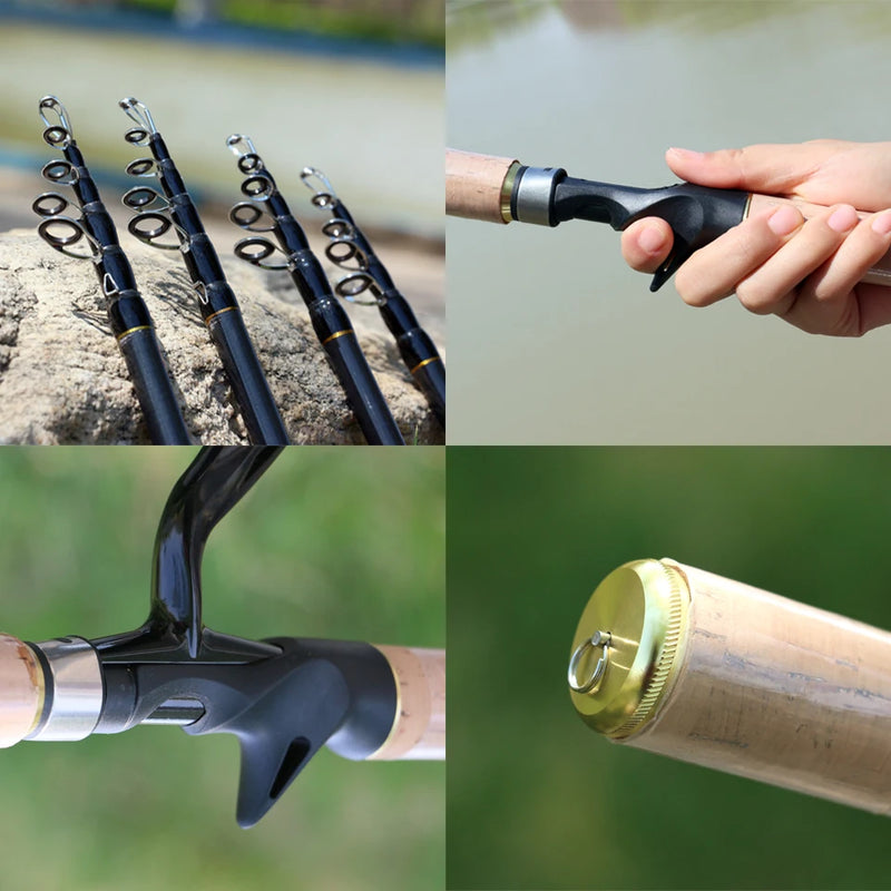 Vara de pesca telescópica de fibra de carbono, isca de pesca com cabo de madeira, 7-28g, 1.8m, 2.1m, 2.4m, 2.7m