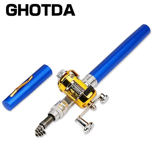 Portátil Bolso Telescópico Mini Pólo De Pesca, Caneta Forma Dobrado Vara De Pesca, roda Carretel
