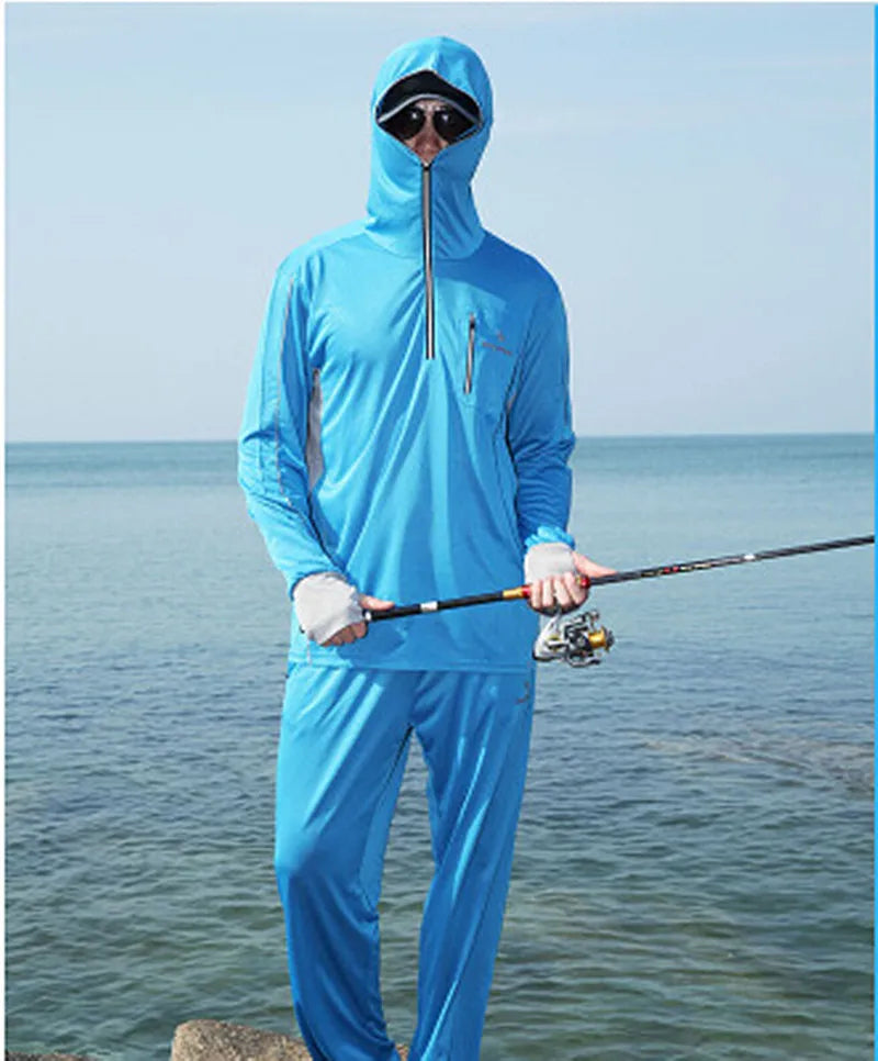 Roupa de pesca masculina e feminina, camiseta de manga comprida com capuz e proteção uv respirável de pesca