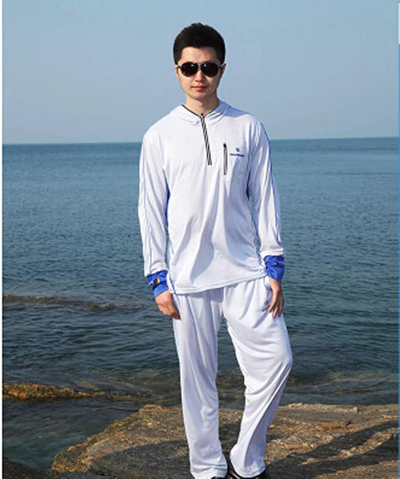Roupa de pesca masculina e feminina, camiseta de manga comprida com capuz e proteção uv respirável de pesca
