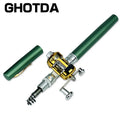 Portátil Bolso Telescópico Mini Pólo De Pesca, Caneta Forma Dobrado Vara De Pesca, roda Carretel