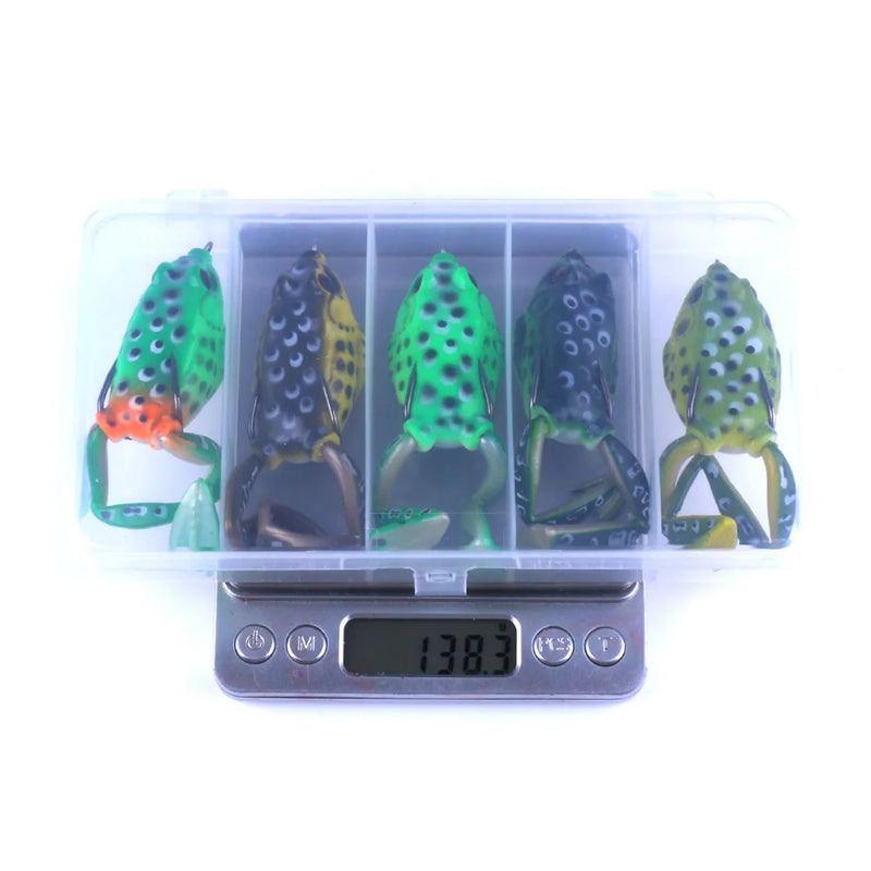 5 pçs pesca pique isca de pesca artificial 15.5g 55mm isca de pato iscas macias wobblers sapo isca caixa kit