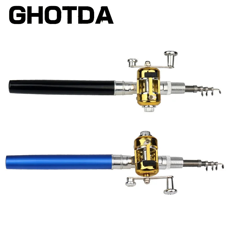 Portátil Bolso Telescópico Mini Pólo De Pesca, Caneta Forma Dobrado Vara De Pesca, roda Carretel