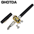 Portátil Bolso Telescópico Mini Pólo De Pesca, Caneta Forma Dobrado Vara De Pesca, roda Carretel