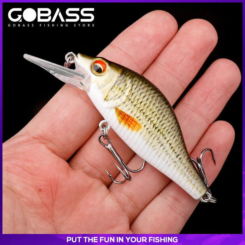 GOBASS 50/70/90mm Crankbait Isca De Pesca Preto Minnow Spinning Iscas Para Pesca Flutuante Wobbler Para Pique Japão Isca Artificial