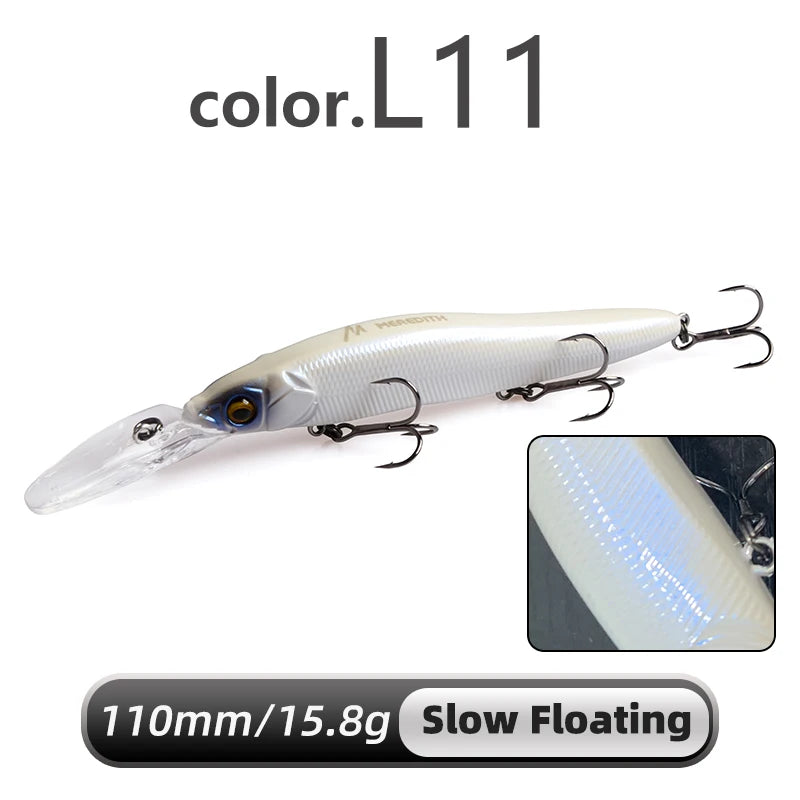 Meredith minnow wobbler iscas de pesca 110mm isca dura artificial profundidade 0-3m isca jerk baixo pique iscas afundando lento ou flutuando