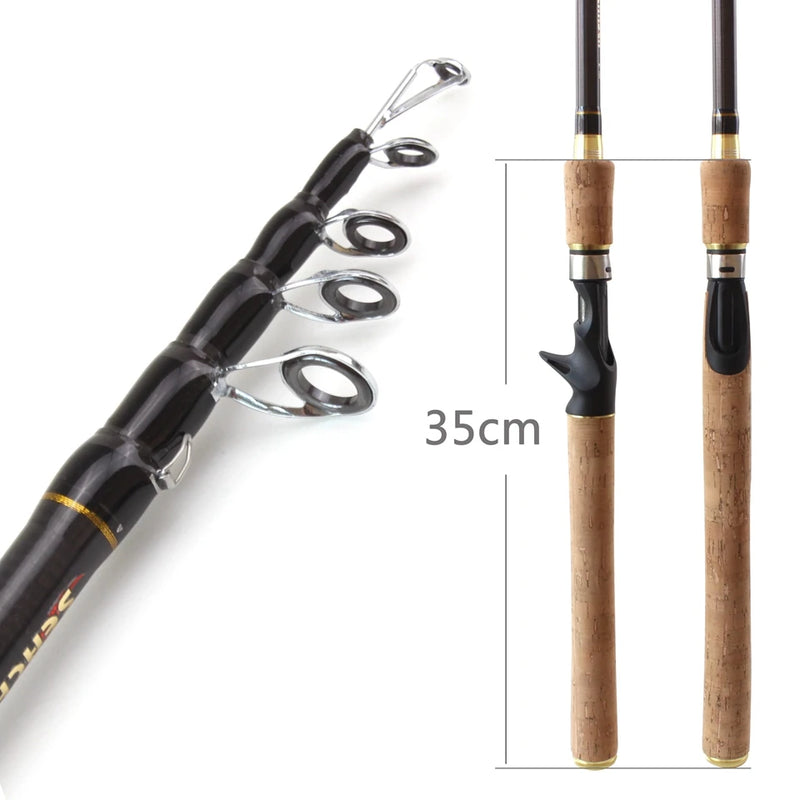 Vara de pesca telescópica de fibra de carbono, isca de pesca com cabo de madeira, 7-28g, 1.8m, 2.1m, 2.4m, 2.7m