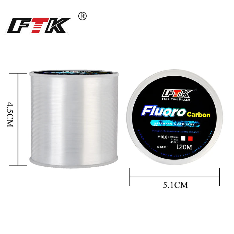 Fluorocarbon Coating Fishing Line, Carbon Fiber Leader Line, Sinking Wire, Japão, 0,20mm-0,60mm, 7,15lb-45lb, 120m