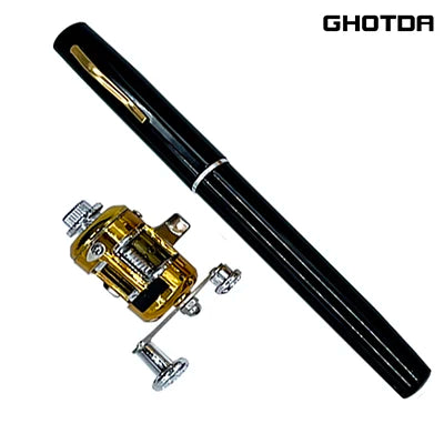 Conjunto combinado de carretel de vara de pesca, mini caneta de bolso telescópica, vara de pesca + carretel