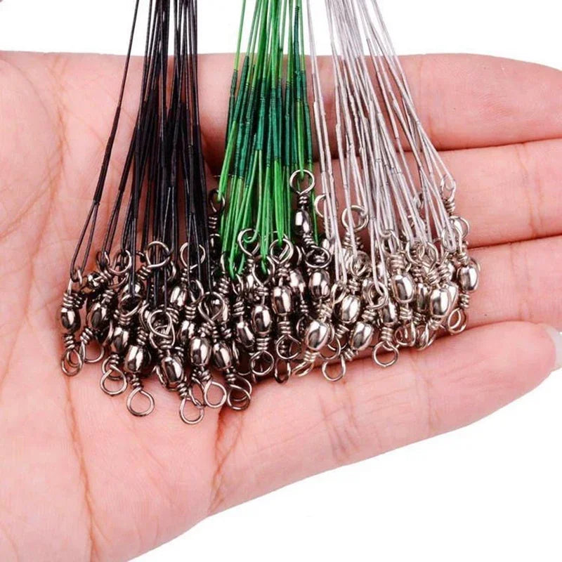 Super forte força de tração anti mordida linha de pesca de aço líder de fio de aço com snaps rotativos fio de chumbo de pesca 200/100/60/20 pces