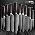 Conjunto de faca de cozinha premium afiada faca de chef japonesa faca santoku com padrão de damasco a laser cutelo de corte muito rápido 1-10 peças