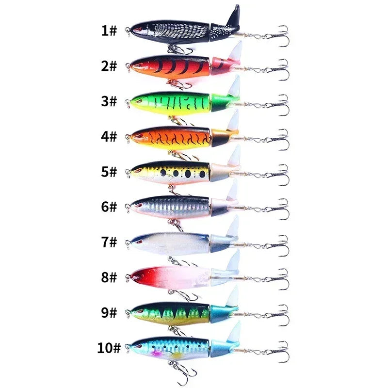 Popper conjunto de isca de pesca 11cm/14g artificial topwater isca dura rotativa wobblers enfrentar acessórios de isca de pesca 5/10 pçs pesca