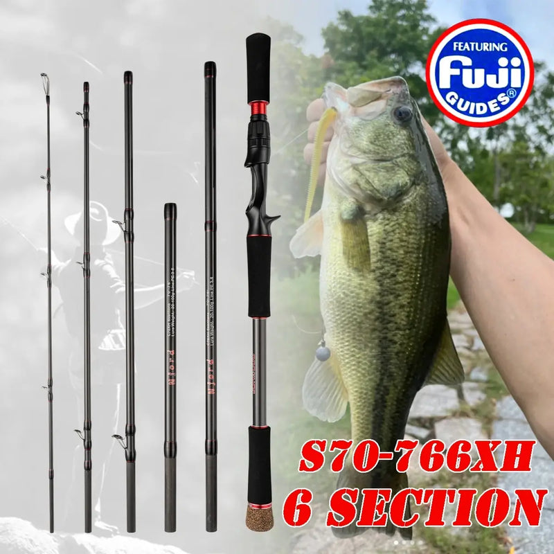 Vara de pesca 6 seções fundição fiação portátil viagem vara de pesca 30t fibra carbono para grande jogo vara peso ultraleve