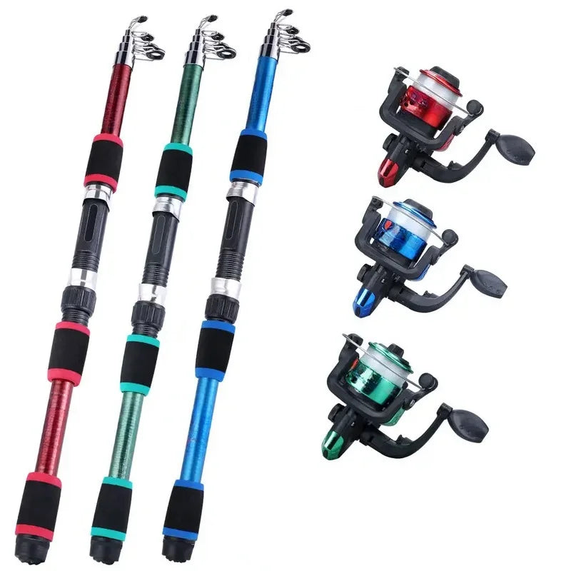 Conjunto de vara de pesca kits completos com vara de pesca telescópica e molinete iscas ganchos conjunto de pólo de viagem