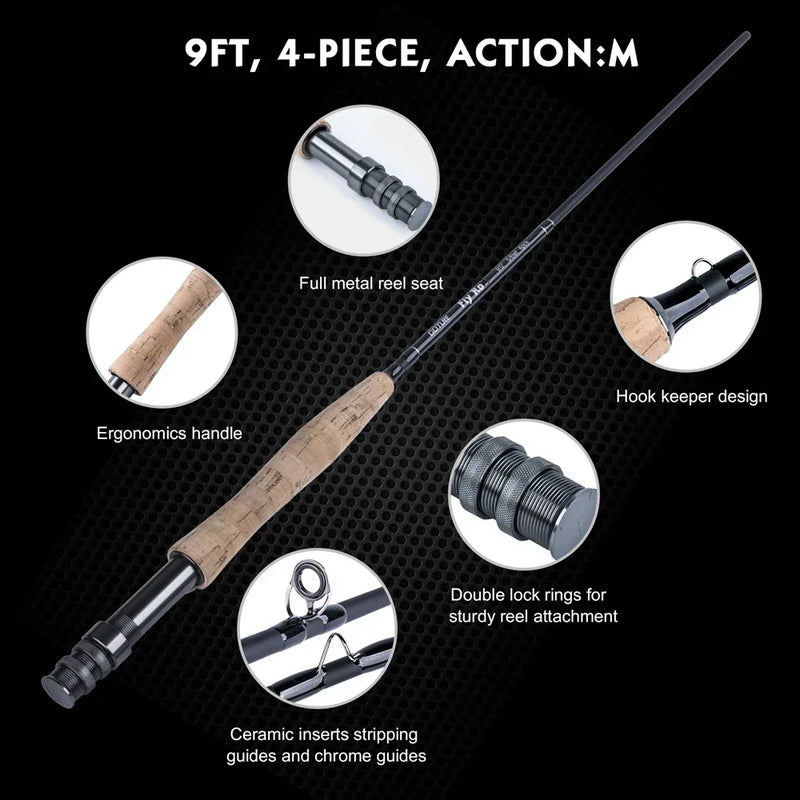 Goture vara de pesca com mosca combo 5/6 7/8 9ft fibra de carbono vara com linha iscas carretel para truta carpa equipamento de pesca com tubo de pvc