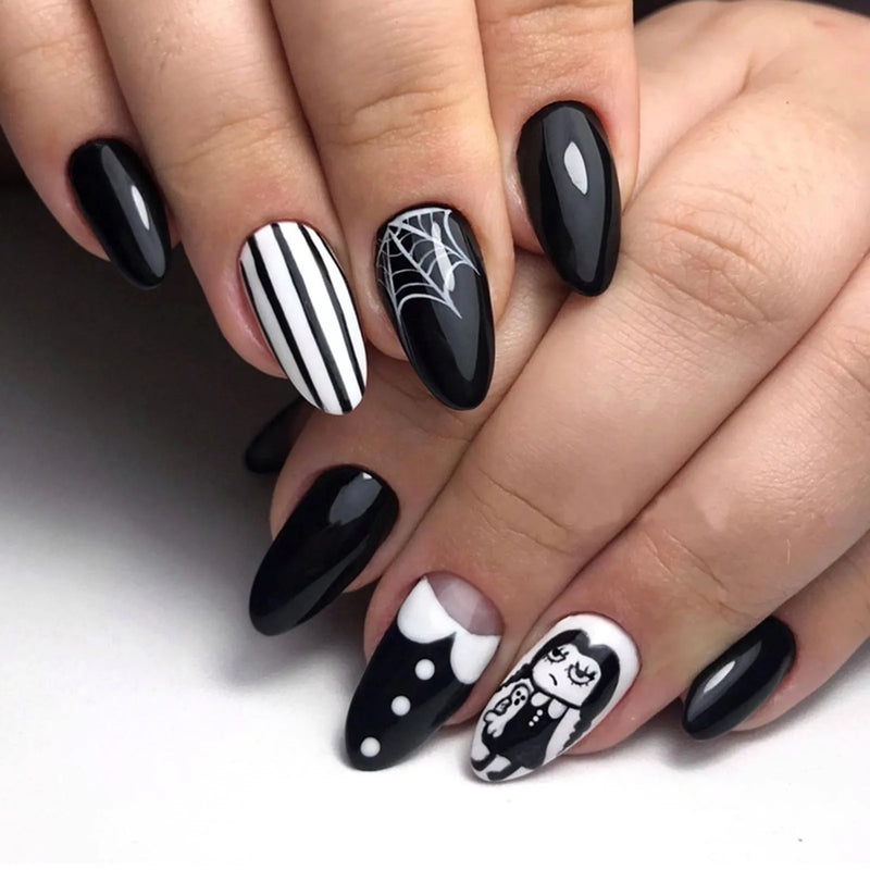 Unhas Postiças Góticas Wearable, Boneca Do Amor Rosa, Projetos De Esqueleto, Unhas Postiças, Pressione, Manicure De Cobertura Completa, Ponta De Unha, 24Pcs