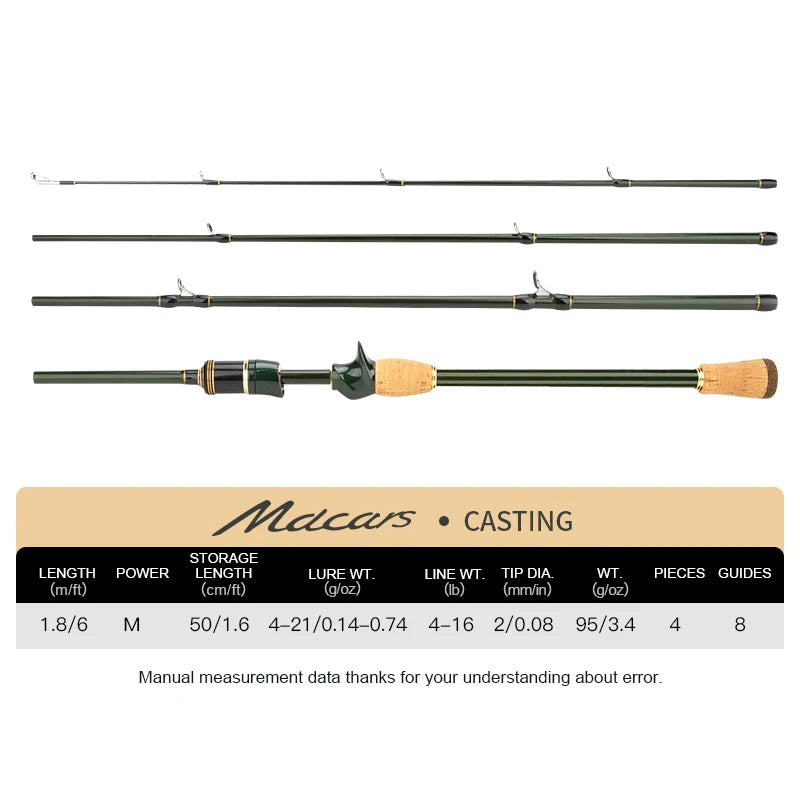 Lemroo vara de viagem fiação fundição vara de pesca de carbono 1.8m/2.1m/2.4m vara de pesca portátil boa qualidade equipamento de pesca macars