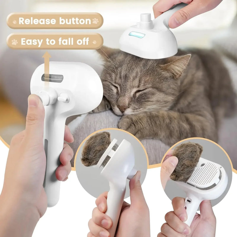 Escova elétrica 3 em 1 para cabelo de cachorro e gato, escova elétrica para limpeza de animais de estimação, spray de vapor, massagem, remoção de pelos, pente anti-emaranhado