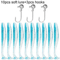 10 pçs isca macia 5.5cm 7cm 10cm t cauda worm 3 pçs jigging cabeça gancho 3g 5g 10g metal gabarito carpa pesca swimbait engrenagem kit isca