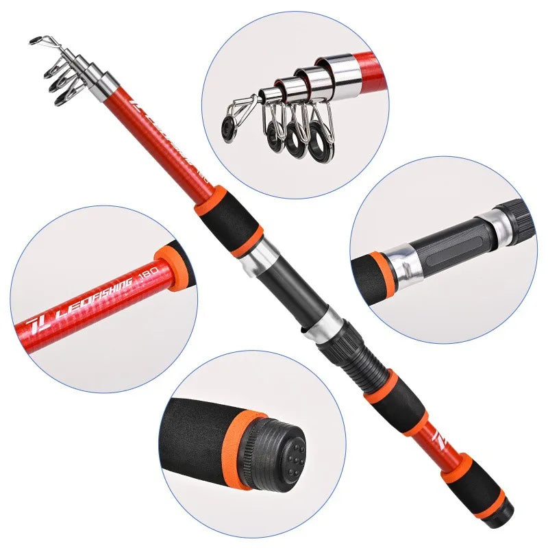 Vara de pesca portátil, vara de arremesso remota, fibra de vidro, 1.8/1.5m, vara de pesca telescópica, relação de engrenagem, molinete de pesca