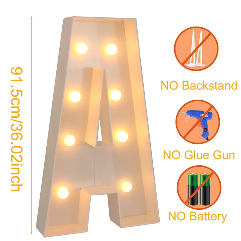 Caixa de quadro de luz led com letras gigantes, 91.5cm, chá de bebê, natal, 1 ° aniversário, festa de casamento, decoração, nome diy, caixa de enchimento de balão